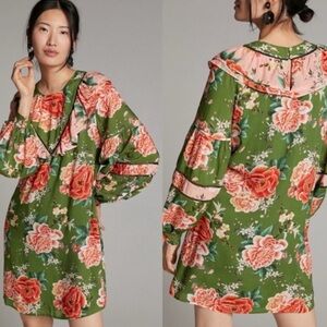 FARM Rio Green Floral Long Sleeve Dress